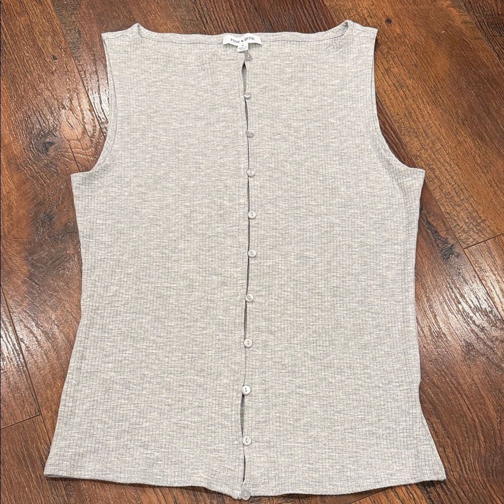 Pink Rose Button Down Sleeveless Top